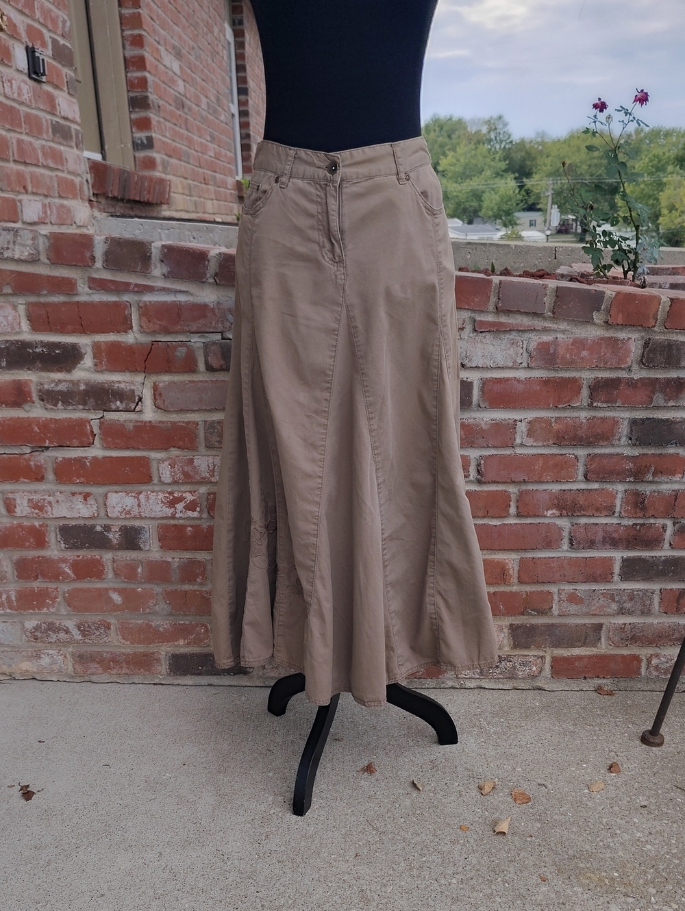 Vintage Faded Glory Floral Embroidered Mermaid Flared Maxi Skirt Size 4 Y2K Boho